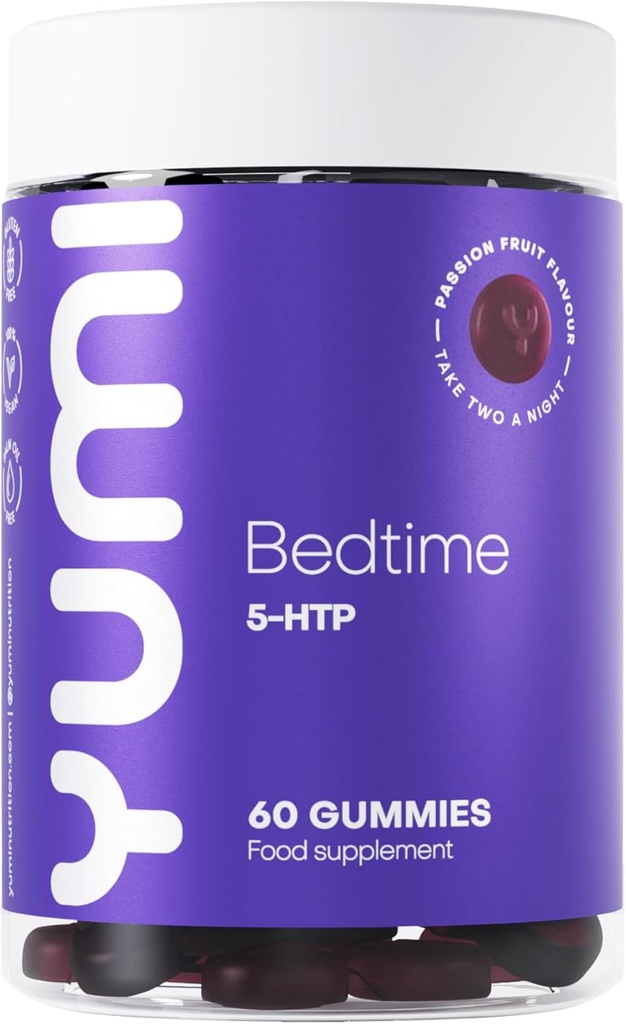 Premium 5-HTP Bedtime Gummies - 100mg Per Serving | Icke-GMO, Gluten-Free, Vegan-Friendly | Passion Fruit Flavor | 60 Gummies
