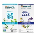 Himalaya Hello Calm Mind med Bacopa för avkoppling, fokus och koncentration & Hej ZZZ med Melatonin för sömnstöd, 60 kapslar varje - Bundle