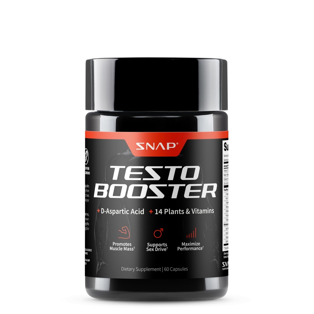 Snap kompletterar testosteronbooster för män - främjar muskeltillväxt, Booster för män, förbättra naturlig energi, uthållighet och styrka, 60 kapslar