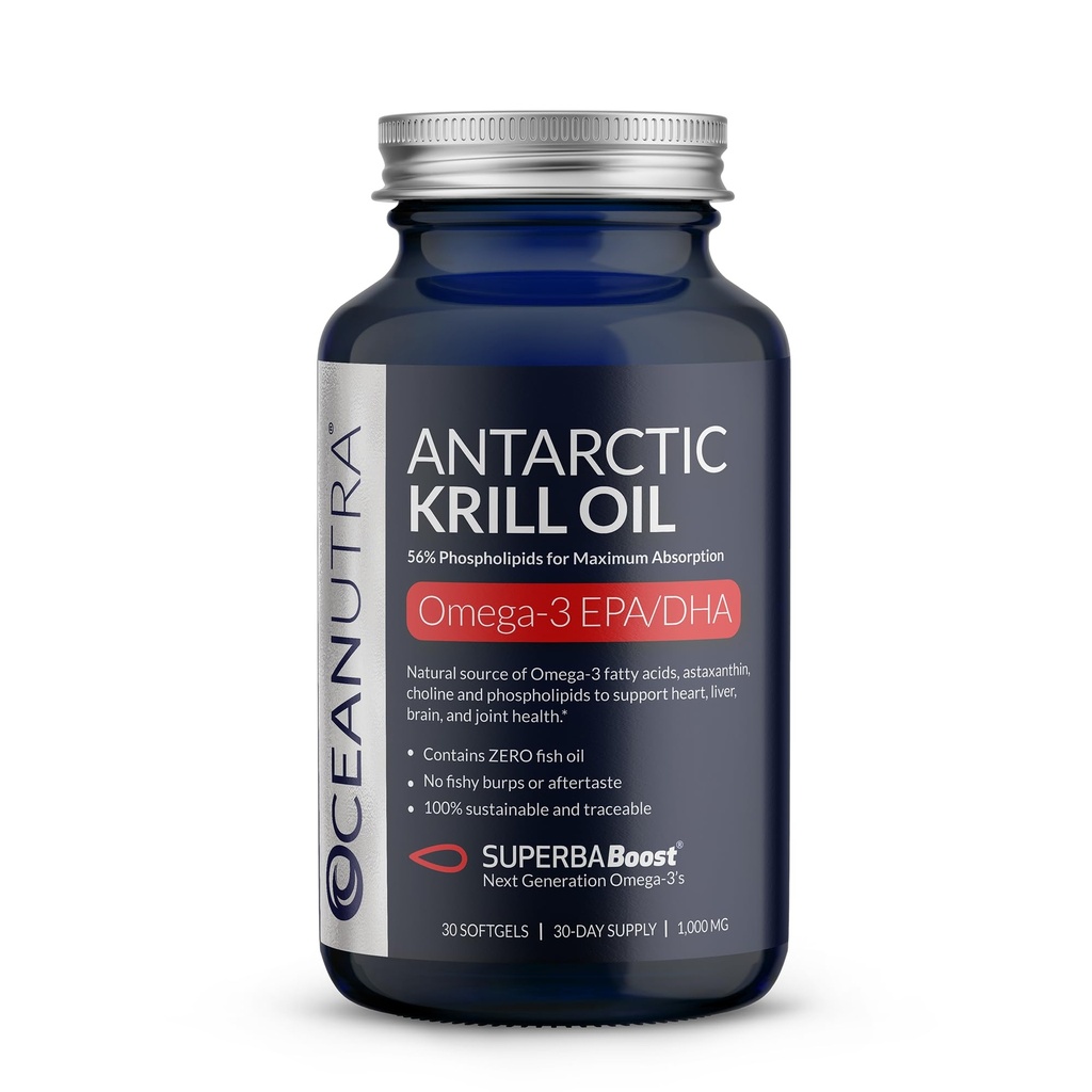 100% Pure Krill Oil 1000mg, Omega 3, Högsta koncentration 56% Fosfolipider, Choline & Astaxanthin, Hållbar Antarktis SuperbaBoost, DHA, EPA, Hjärta, Hjärna, Eye & Skin Care, No Fish Oil