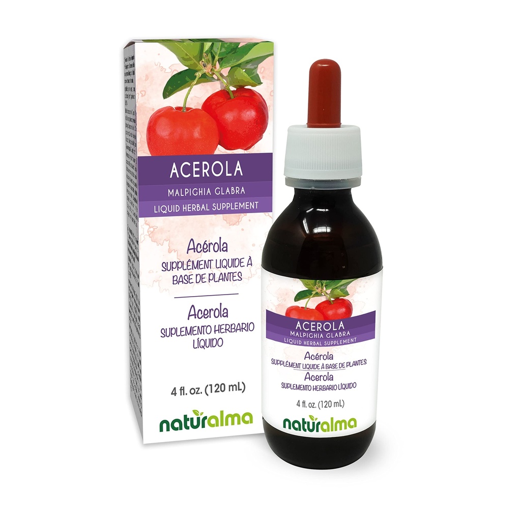 Naturalma Acerola (Malpighia glabra) Frukt Alkoholfri tinktur - Rik i vitamin C - 4 fl oz Liquid Extract i droppar - Herbal Supplement - Vegan