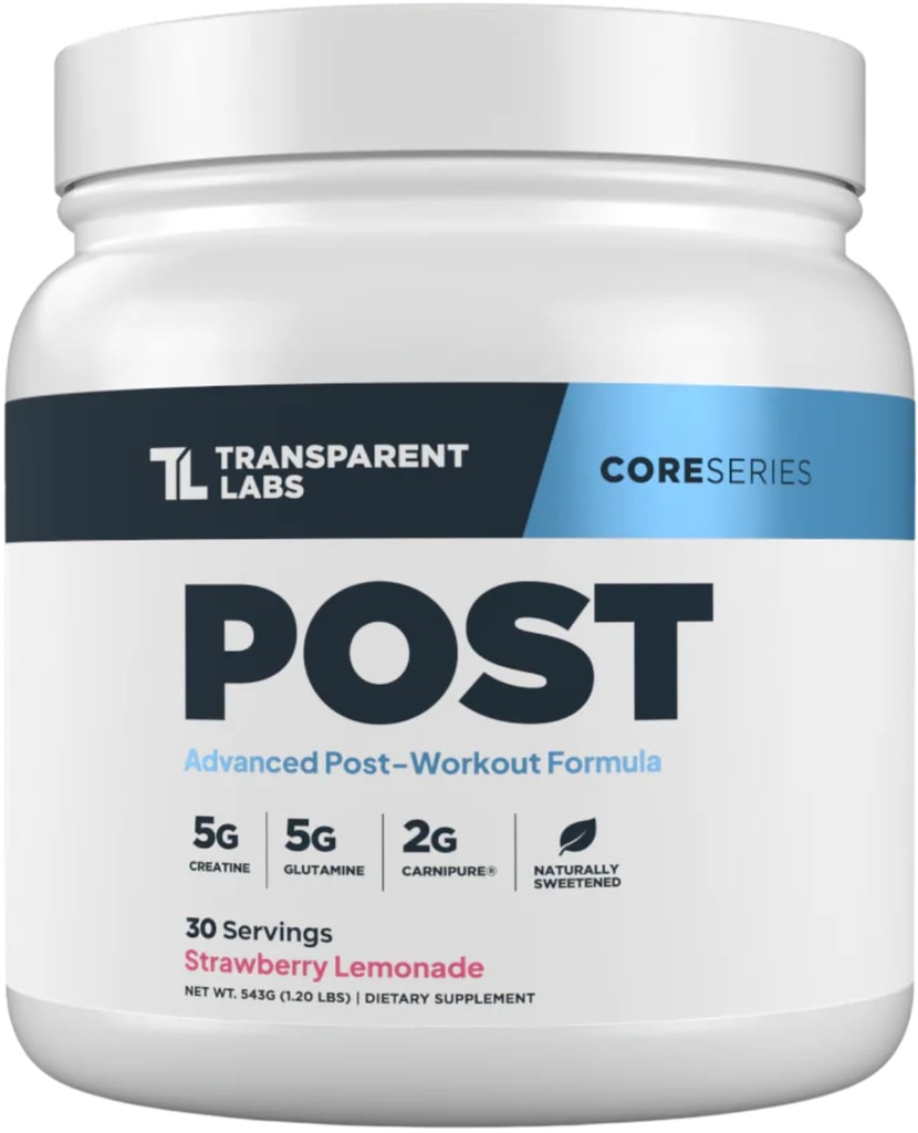 Transparent Labs Post - Post-Workout Recovery Muscle Builder med L-Glutamine, Beta-Alanine och BetaPure Betaine Anhydrous för Muscle Recovery och Muscle Building - 30 Servings, Strawberry Lemonade