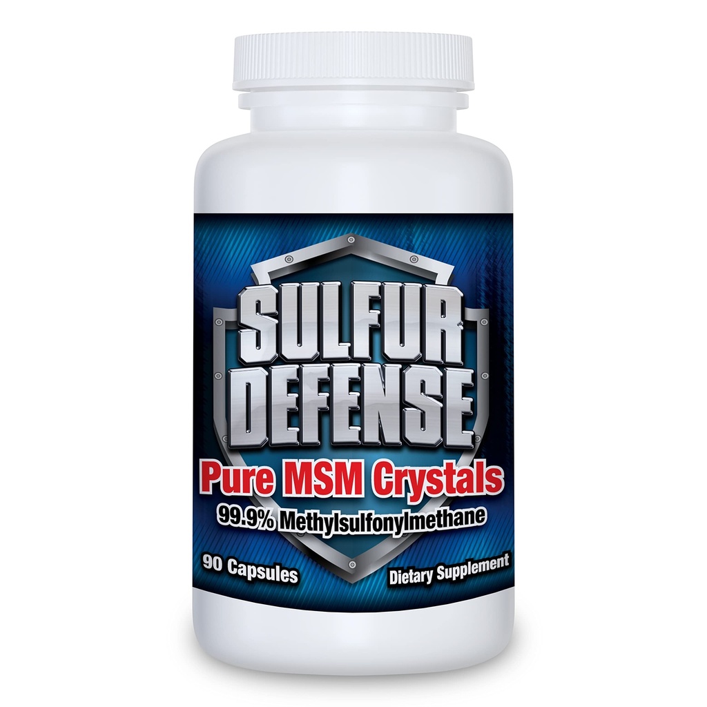 Sulfur Defense Opti-MSM 99,9% Pure MSM Powder Capsules, Made in USA, Organic Methylsulfonylmethane, Non-GMO, Gluten-Free, Immune System Booster, Soothes Joint Pain, Younger Skin, Hair, Nails, 90 caps