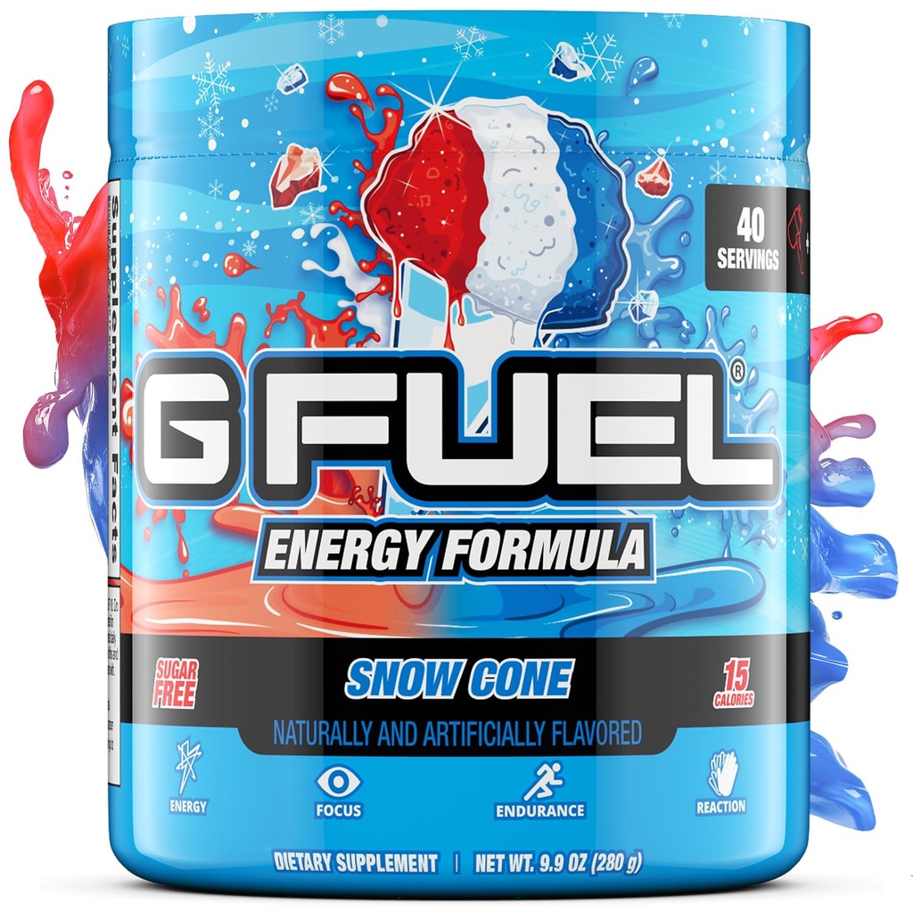 G bränsle snö Cone Energy Drink Powder, Pre Workout Caffeine Mix för spel, Sugar Free Focus Amino, Vitamin + Antioxidanter, 9.9oz (Snow Cone, 40 portioner)