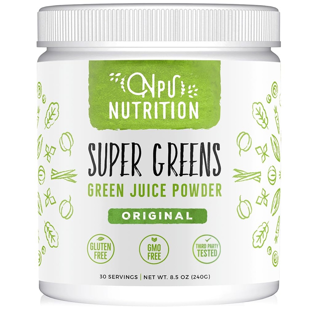 Super Greens Powder Organic Blend: Non-GMO Supplement, Inkluderar Spirulina, Alfalfa, Spinach, Probiotika, Fiber och Digestive Enzymes, No Artificial Sweeteners, 30 Servings