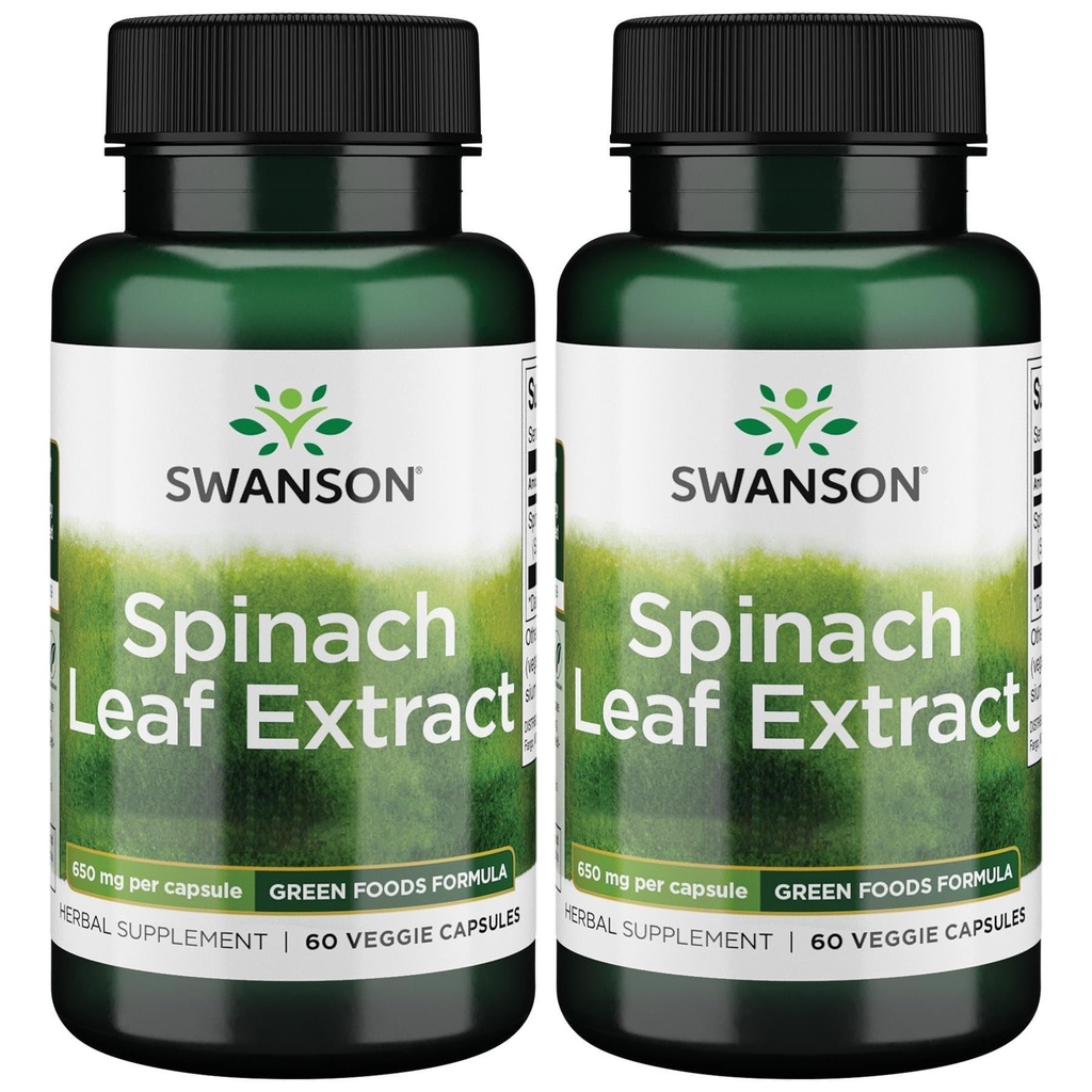 Swanson Spinach Leaf Extract - Herbal Supplement Promoting Overall Health - Green Foods Formel w / Beneficial Thylakoids & Chlorophyll - (60 Veggie Capsules, 650mg Varje) (2 Pack)