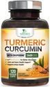 Gurkmeja Curcumin Supplement 2600mg - 95% Curcuminoids med organisk gurkmeja & BioPerine Black Pepper Extract för bästa Absorption, Natural Vegan Joint Support, Non-GMO, Bottled i USA - 120 kapslar