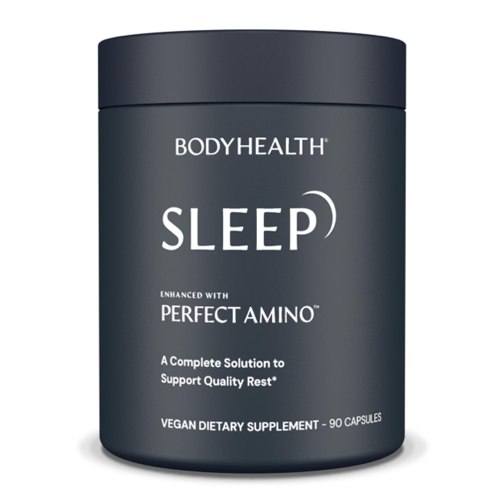 BodyHealth Sleep, Sleep Aid och Supplement för vuxna med 3 mg Melatonin, Non-Habit Forming Pills Förbättrad med PerfectAmino - 90 kapslar