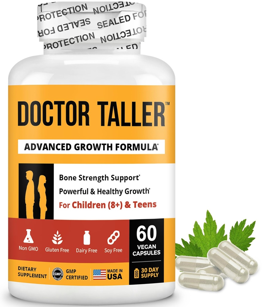 NuBest Doctor Taller - Bone Strength Supports, Enhance Immune System - Keto med Calcium, Vitamin D3, Vitamin K2, Aminosyror och örter för barn (8 +) - 60 Vegan kapslar | 1 månads leverans