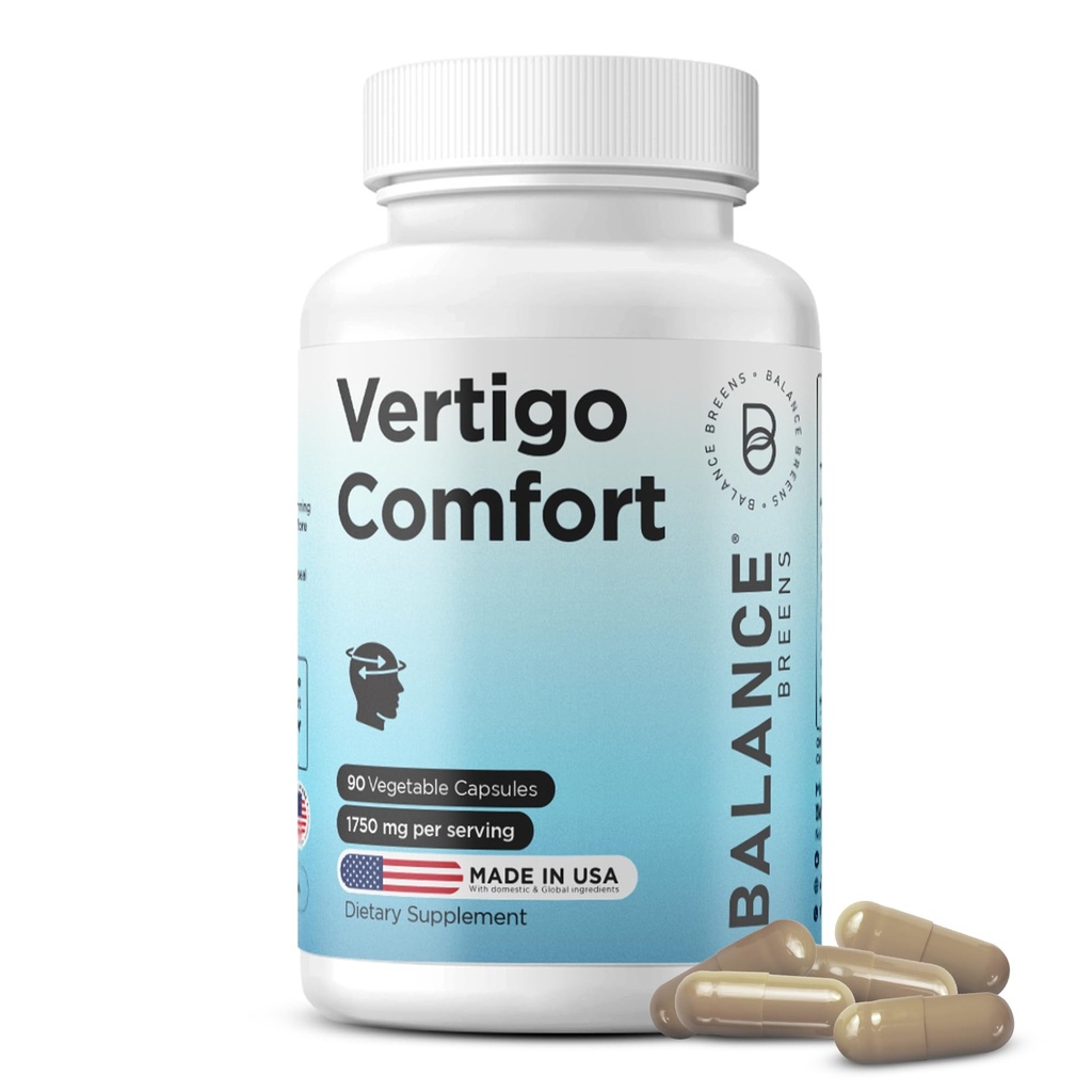 Vertigo Relief Supplement 1750mg, 90 kapslar - Naturligt stöd för Motion Sickness, yrsel, Tinnitus, Migraines, Inre Ear Balance (Pack av 1)