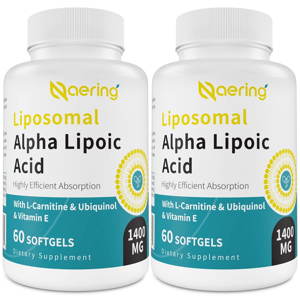 Liposomal Alpha Lipoic Acid 1400mg Softgels, ALA Supplement med L-Carnitine 1000mg, Ubiquinol (Aktiv Q10) 100mg och Vitamin E 10mg, Alpha-Lipoic Acid för antioxidanter, Nerve, Energy 120 Softgels