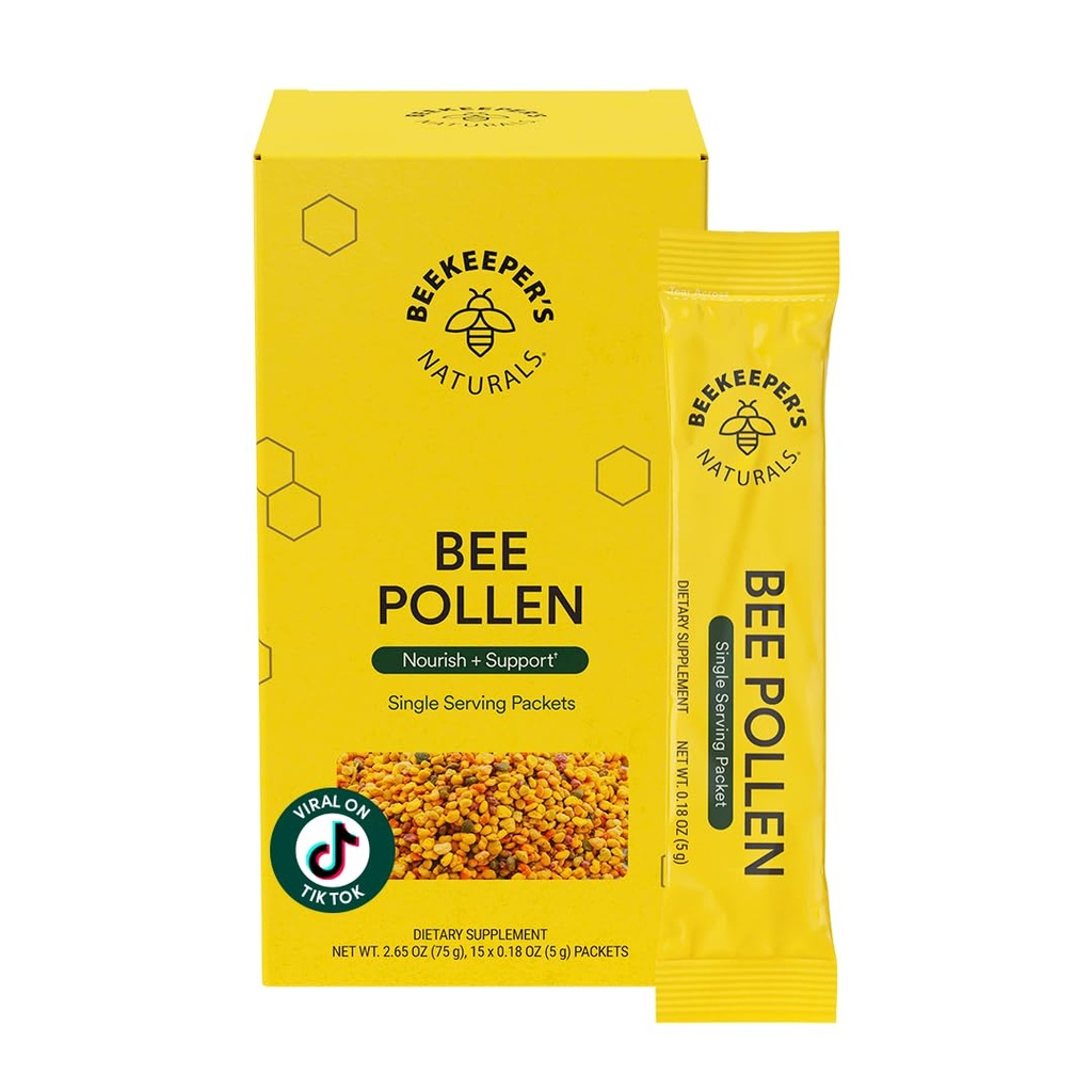 Beekeeper's Naturals - 100% Raw Bee Pollen Stick Packs, Natural Preserved Enzymes, Källa av vitamin B, mineraler, Aminosyror & protein - Paleo & Keto Friendly, Gluten Free (15ct)