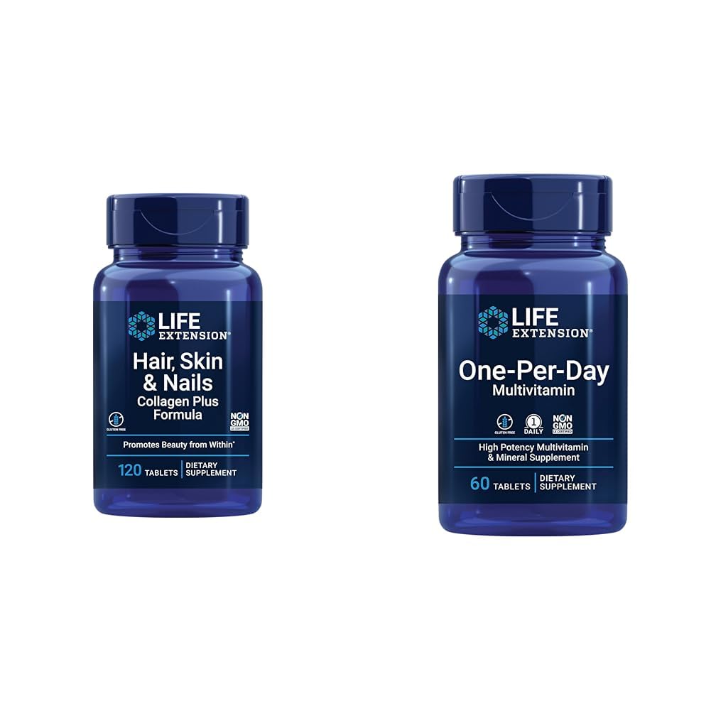 Life Extension Hair, Skin & Nails Collagen Plus Formel med Multivitamin - 120 greve & 60 tabletter