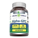 Fantastiska formler Alpha GPC Supplement | 600 Mg Per Serving | 60 kapslar | Icke-GMO | Gluten Free | Gjord i USA