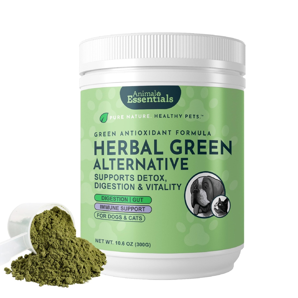 Animal Essentials Herbal Green Alternative för hundar och katter - Super Greens Powder Herbal Supplement med Spirulina, Antioxidanter, klorofyll - 12 Oz