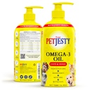 PetJesty Pure Omega 3 Oil för hundar och katter 26.39oz - Omega 3 Skin & Coat Support- Liquid Food Supplement för husdjur - Vegan husdjur + DHA för gemensam funktion, Immune & Heart Health, Non Fish Oil Dog och katt