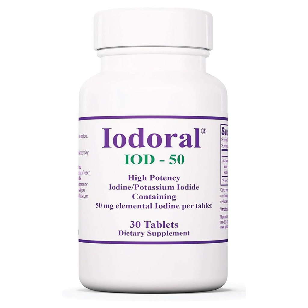 Optimox Iodoral 50 mg Tillägg - Kaliumjodid tabletter, sköldkörtelstöd, dagliga vitaminer och mineraler, Lugols jodlösning - 30 greve.