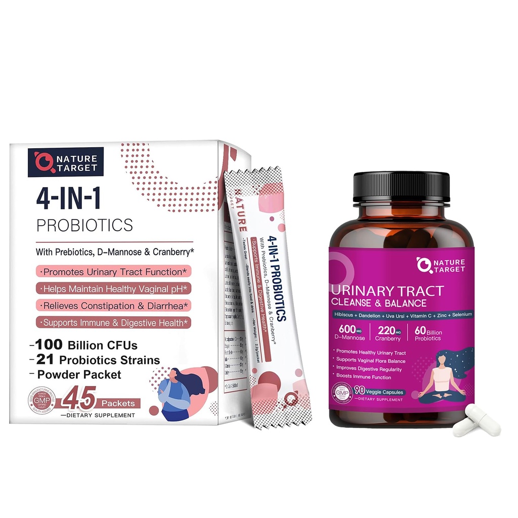 NATURE TARGET Probiotics-for-Women Prebiotics-and-Probiotics-Powder + Probiotika för kvinnor Urinary Tract Health