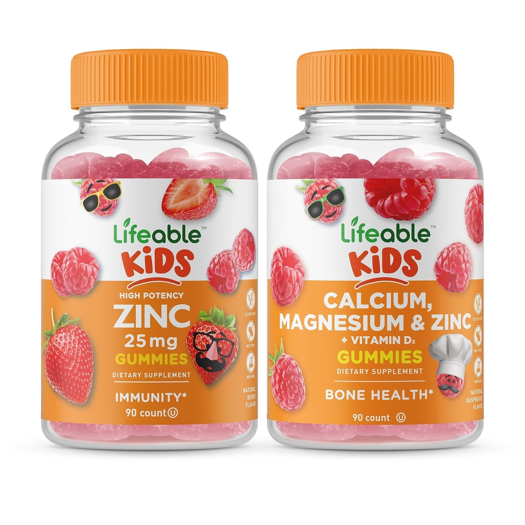 Livliga Zink 25mg Barn + Calcium Magnesium & Zink Kids, Gummies Bundle - Stor smak, Vitamin Supplement, Gluten Free, GMO Free, Chewable Gummy