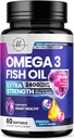 Omega 3 Fish Oil Supplements 2400mg - Triple Strength Omega 3 Fatty Acids, Natural Heart Health Brain & Joint Support - Fatty Acids med EPA & DHA - Wild Caught Fish Oil Supplement - 60 Softgels