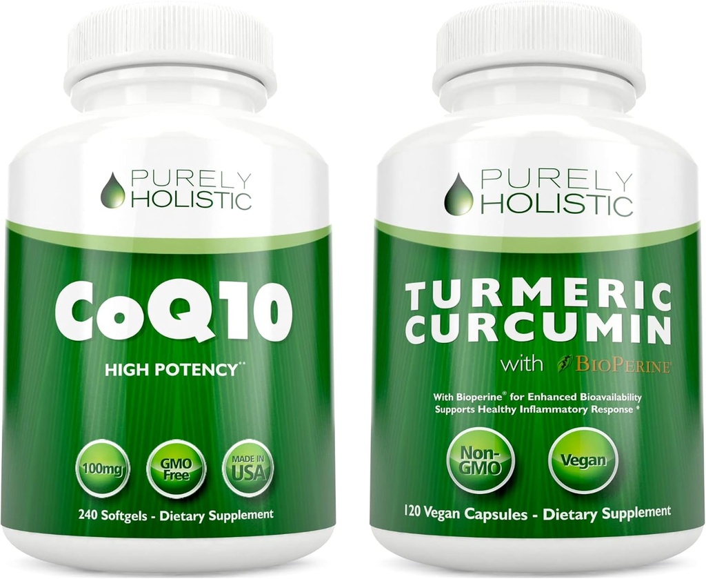 CoQ10 100mg + Organisk gurkmeja Curcumin 700mg med Bioperine Black Pepper - 120 Softgels & 120 kapslar - 95% Curcuminoids - Tillverkad i USA