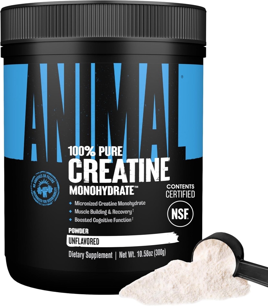 Animal Creatine Monohydratpulver - Micronized för muskelåterhämtning, cellulär energi och daglig välbefinnande - för män och kvinnor - Osmakade 300 g