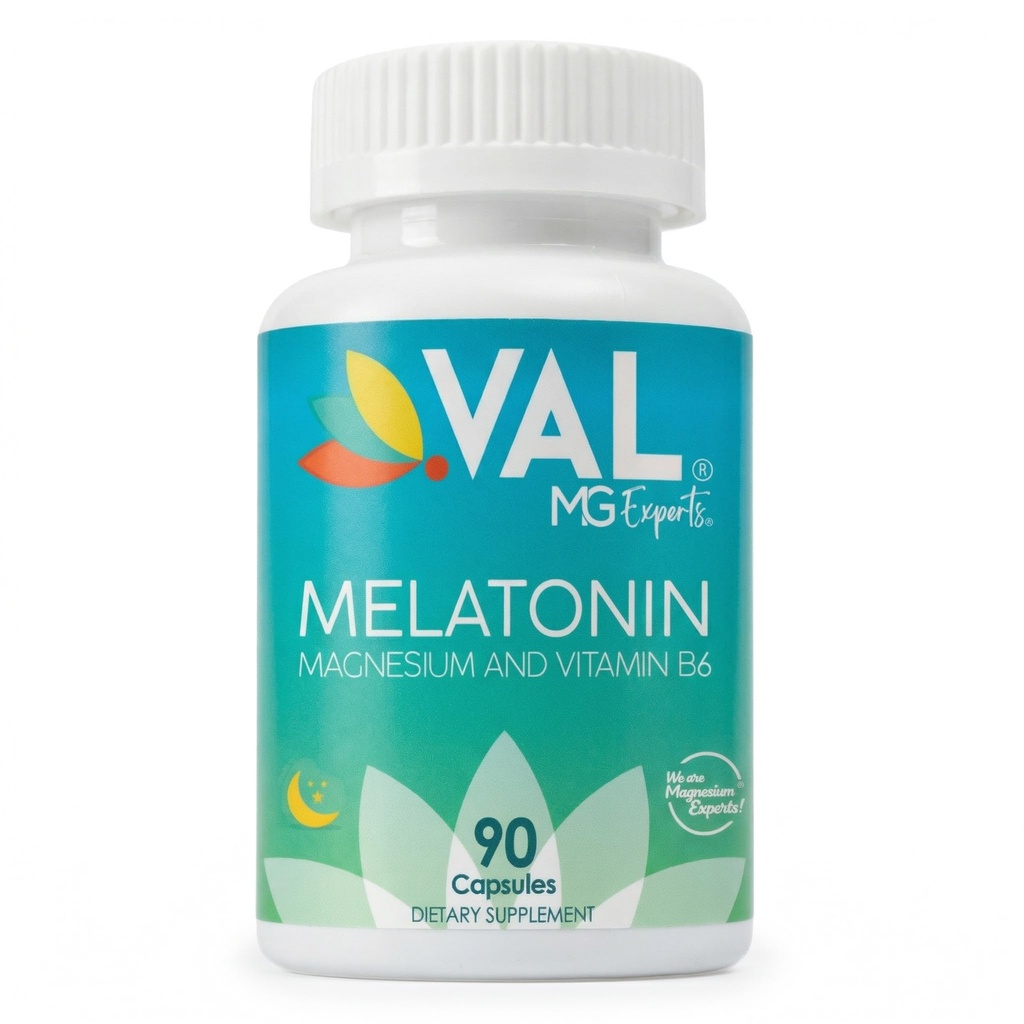 VAL Mg Experts Melatonin 3mg med vitamin B6 & Magnesium | 90-dagars Supply | Sleep Support & Healthy Circadian Rhythm | Non-GMO, Gluten-Free, Antioxidant Formel