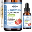 Triple Magnesium Complex Liquid Drops, 1300mg Magnesium Glycinate, Taurate & Citrate med Omega3, L-Theanine, Ashwagandha, Potassium, D3, B6, B12 för lugn, sömn, muskel, jordgubbsmak, 2 Fl OZ