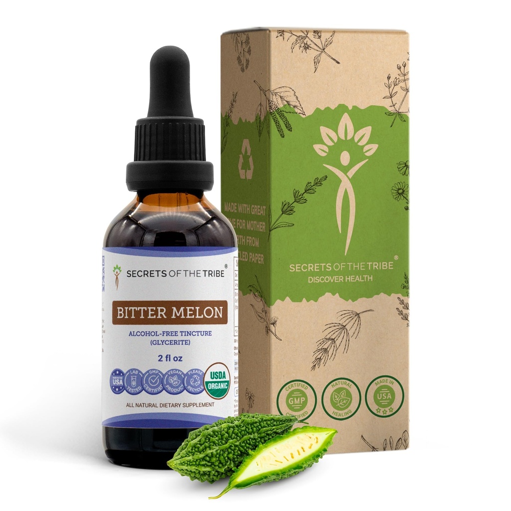 Secrets of the Tribe Bitter Melon USDA Organic | Alkoholfri extrakt, högpotens Herbal Drops | Made from 100% Certified Organic Bitter Melon (Momordica Charantia) Dried Fruit 2 OZ