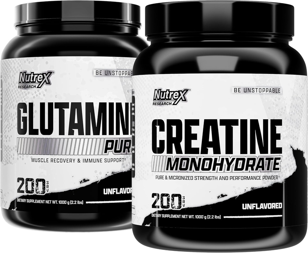 Nutrex Research Creatine Monohydratpulver 200 Serv & L Glutaminpulver 200 Serv Bundle