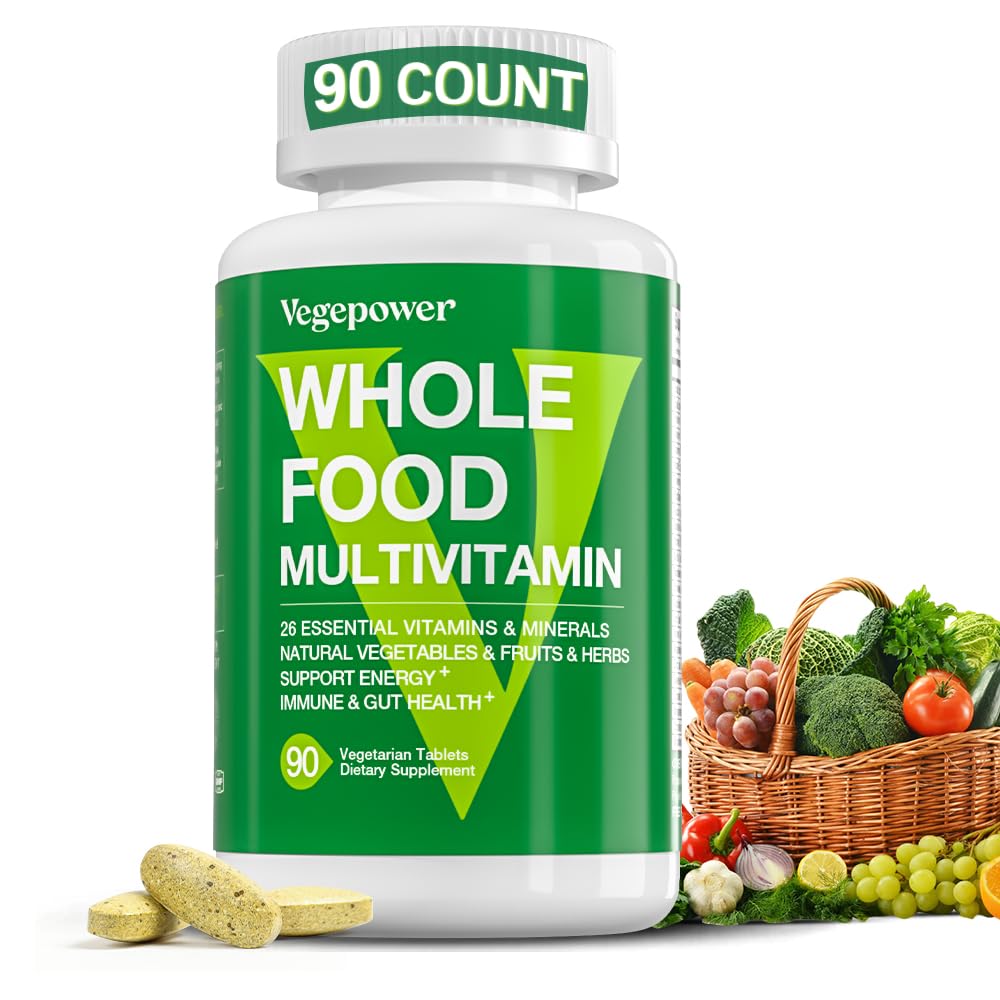 Vegan Whole Food Multivitamin med järn, daglig multivitamin för män och kvinnor, metylerade multivitaminer, B-komplex, frukter och grönsaker, enzymer, Omegas, svamp, icke-GMO, 90 greve