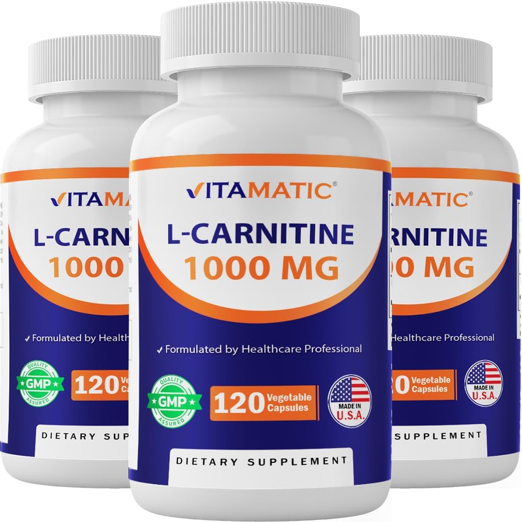 Vitamatic L-Carnitine Fumarate 1000 mg - 120 Vegetabiliska kapslar (3 flaskor)