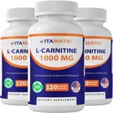 Vitamatic L-Carnitine Fumarate 1000 mg - 120 Vegetabiliska kapslar (3 flaskor)