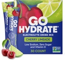 GoHydrate Low Sodium Electrolytes Powder Packets Sugar Free - Instant Hydration Daily Drink Mix - Zero Sugar Water Flavor Packet Singlar med vitamin D - (Cherry Limeade, 30 Packs)