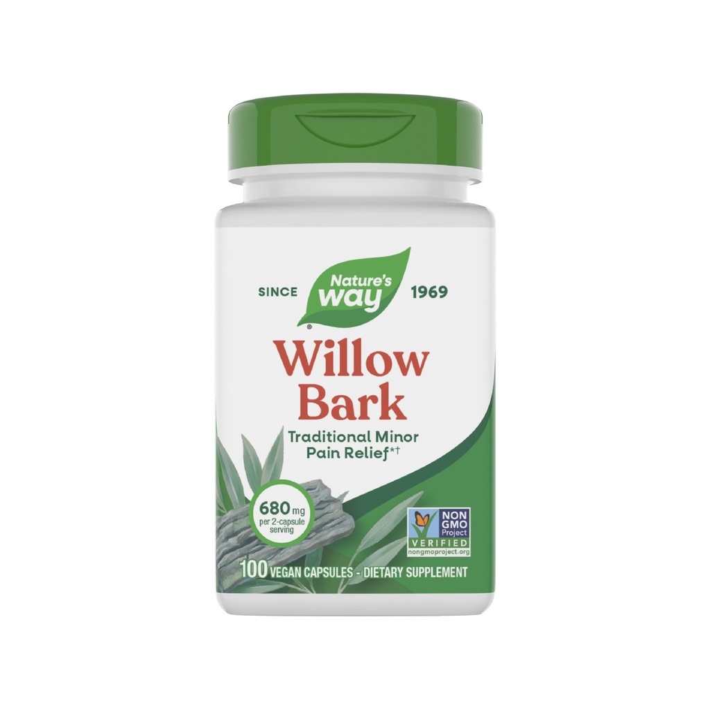 Naturens sätt Willow Bark, traditionell lättnad av obehag på grund av yrkesöverdrift *, Non-GMO Project Verified, 680 mg per servering, 100 Vegan kapslar