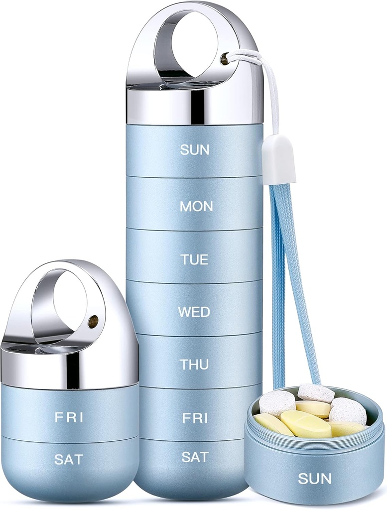 Zannaki Metal Travel Pill Organizer, Portable Waterproof Weekly Pill Box, Large Aluminum Alloy Pill Case Container, BPA Free 7 Day Daily Medicine Organizer Holder för vitamin, fiskolja, tillägg