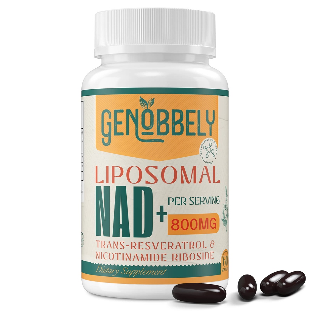 800 mg Liposomal NAD+ Tillägg med Nikotinamid Riboside 200 mg, Trans-Resveratrol 100 mg - True NAD Supplement för DNA-reparation, Hälsosam åldrande, hjärnfunktion - 60-dagars leverans
