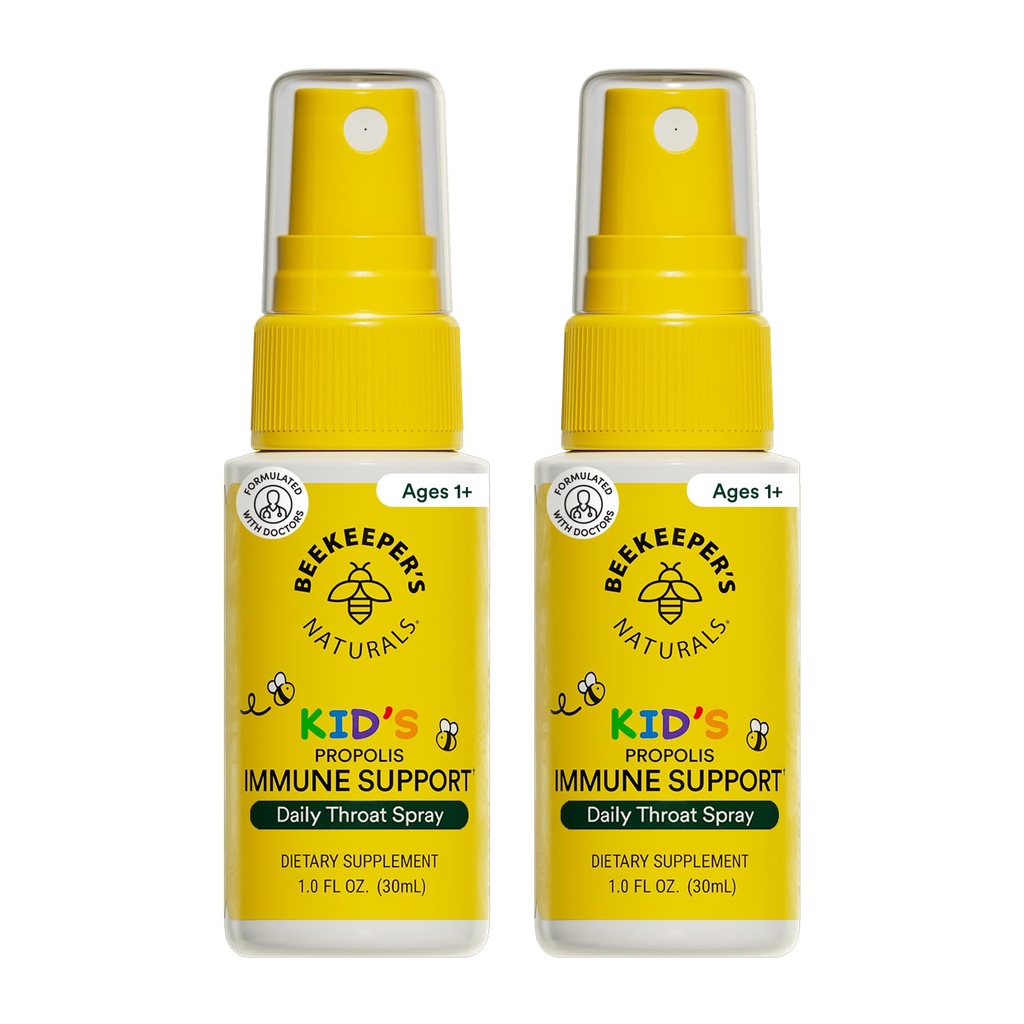 Beekeepers Naturals Kids Propolis Throat Spray 95% Bee Propolis Extract - Natural Immune Support & Sore Throat Relief, Antioxidanter & Gluten-Free, 1,06 oz (Pack of 2)