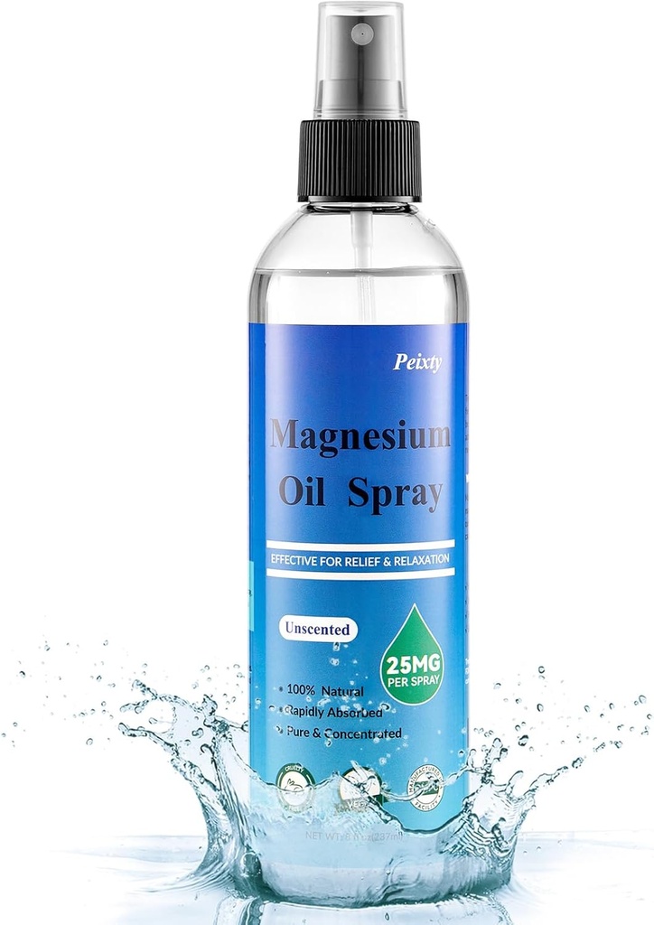 100% Pure Magnesium Oil Spray,8 fl oz, Less Itchy, Topical Magnesium Oil för fötter, Magnesiumklorid från antika Zechstein Seabed, utan doft