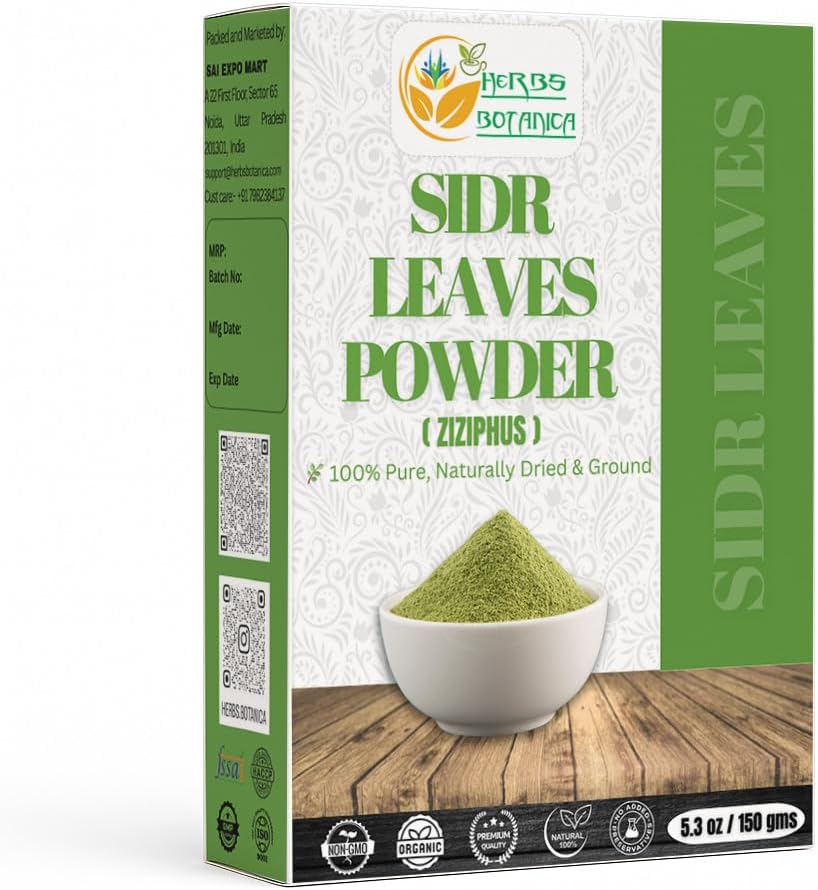 Herbs Botanica Sidr Powder 100% naturlig och ren Ziziphus Spina-Christi Herbal Hair Cleanser & Conditioner | Stärker rötter, kontrollerar Dandruff, lägger till Shine & Soothes Scalp Naturligt 5,3 oz