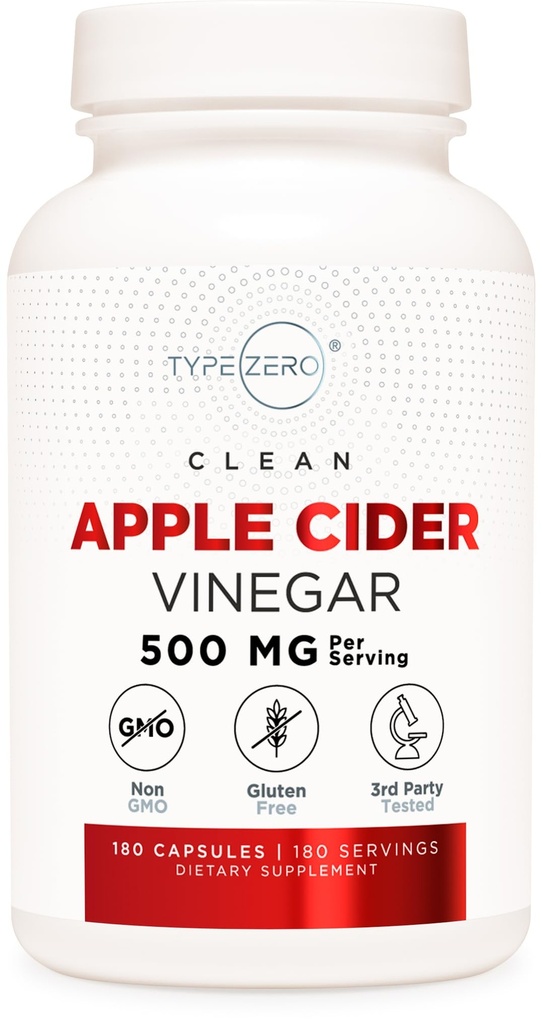 Typ Zero Apple Cider Vinegar Capsules (180 greve) 500 mg Per Servering - Icke-GMO, Glutenfri Supplement