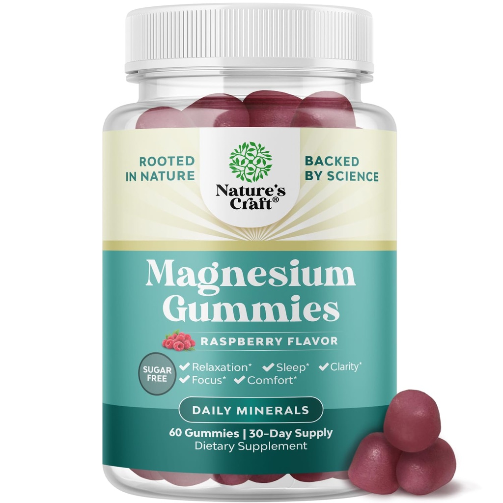 Sugar-Free Extra Strength Calm Magnesium Gummies för vuxna - Avkopplande Magnesium Citrate Gummies med Elemental Mag - Sleep Aid Soft Chews Raspberry smaksatt - Body & Mind Relaxation - 60 Count