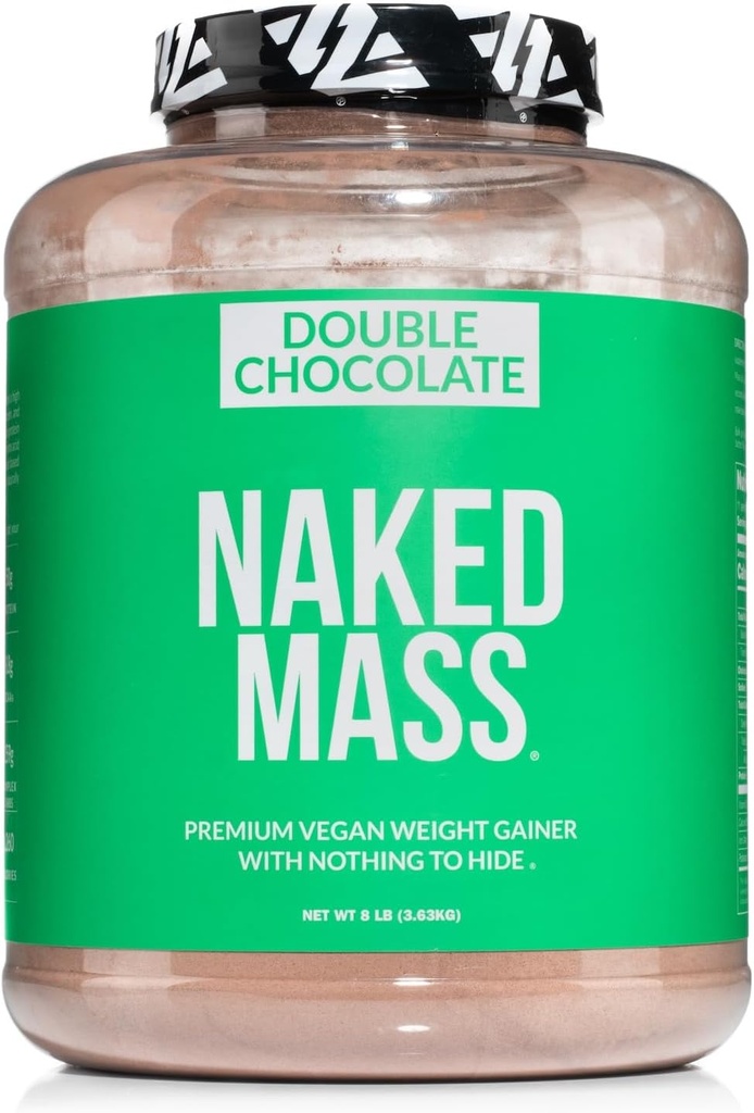 NAKED Vegan Mass - Double Chocolate Weight Gainer - 1,260 kalorier, 50G Protein, Ingen konstgjord, all naturlig chokladproteinpulver, icke-GMO, Soy & Gluten Free - 8LB Bulk - 11 portioner