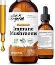 Wild & Organic Immune Mushrooms Tincture - 8-i-1 Mushroom Complex med Chaga, Turkiet Tail, Lion's Mane, Reishi Extract - Immune Support Drops - Vegan, Sugar & Alkohol-Free Liquid Supplement - 2 fl oz