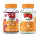 Livlig järn med vitamin C + Vitamin C 1050mg, Gummies Bundle - Great Tasting, Vitamin Supplement, Gluten Free, GMO Free, Chewable Gummy