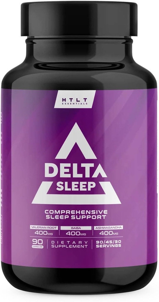 Delta Sleep by HTLT | Omfattande Sleep Supplement med Ashwagandha, Melatonin, 5-HTP, & GABA | L-Theanine & Magnesium Glycinate för att underhålla GABA-nivåer | Valerian Root for Sleep, (90 kapslar)