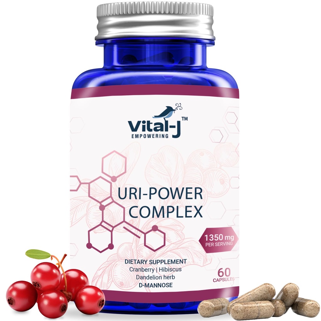 4-IN-1 URI POWER COMPLEX 1350mg - D Mannose, Cranberry, Hibiscus och Dandelion Herb - Naturligtvis rengöra blåsan och urinvägarna 60 kapslar - Specialiserad strategi för UTI Undvikande