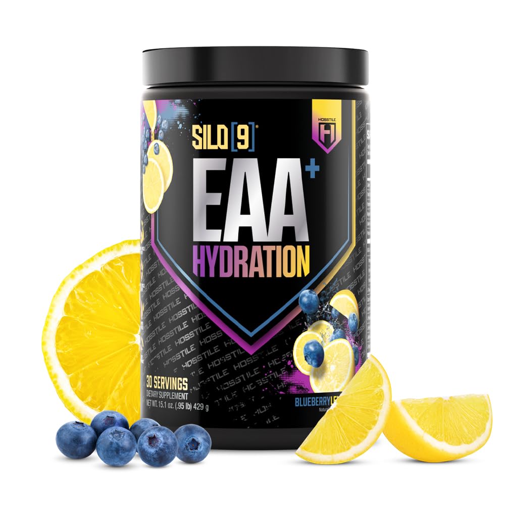 HOSSTILE SILO[9] Viktiga aminosyror, EAA & BCAA Powder, Electrolyte Hydration Support, Förbättra muskeltillväxt och återhämtning, Pre eller Post Workout Drink, Blueberry Lemonade, 30 portioner