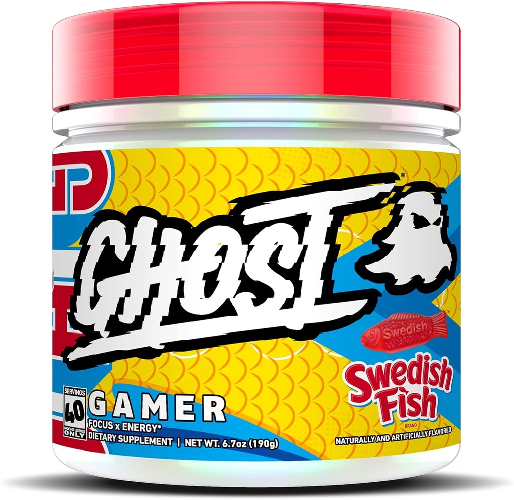 GHOST Gamer: Energi- och fokusstödformel - 40 portioner, svensk fisk - Nootropics & Natural Caffeine för uppmärksamhet, noggrannhet och reaktionstid - Vegan, glutenfri