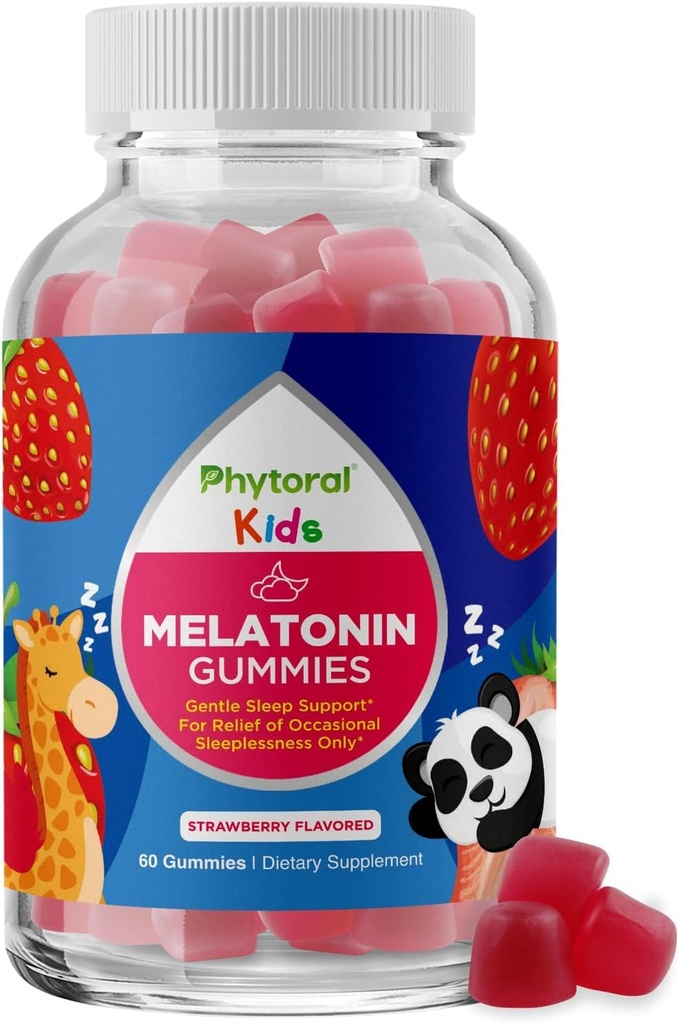Phytoral Kids Melatonin 1mg Gummy Vitaminer - Rena Melatonin Gummies för barn och humörstöd - Barns Vitaminer Gummy för djup sömn tillägg Gummies 1mg